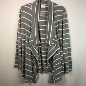 Nymphe Grey White Striped Open Front Cascade Cardigan Sweater Cover Up Medium